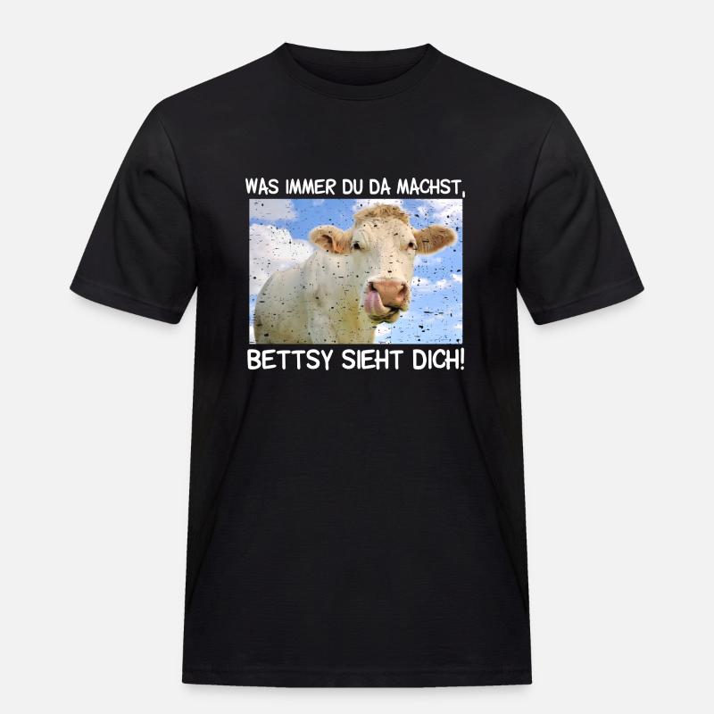 Die Kuh Bettsy sieht dich - Männer Workwear T-Shirt - Schwarz