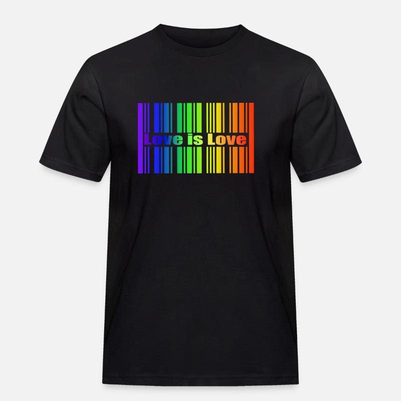Regenbogen Strichcode, Love is Love - Männer Workwear T-Shirt - Schwarz