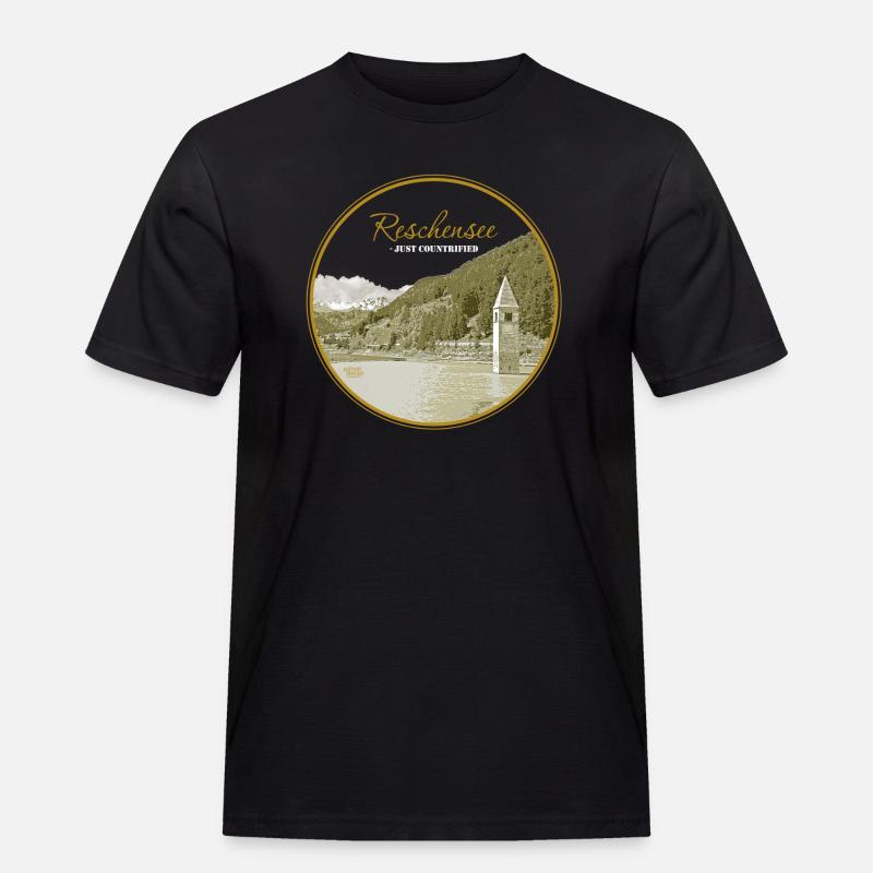Reschensee - Männer Workwear T-Shirt - Schwarz