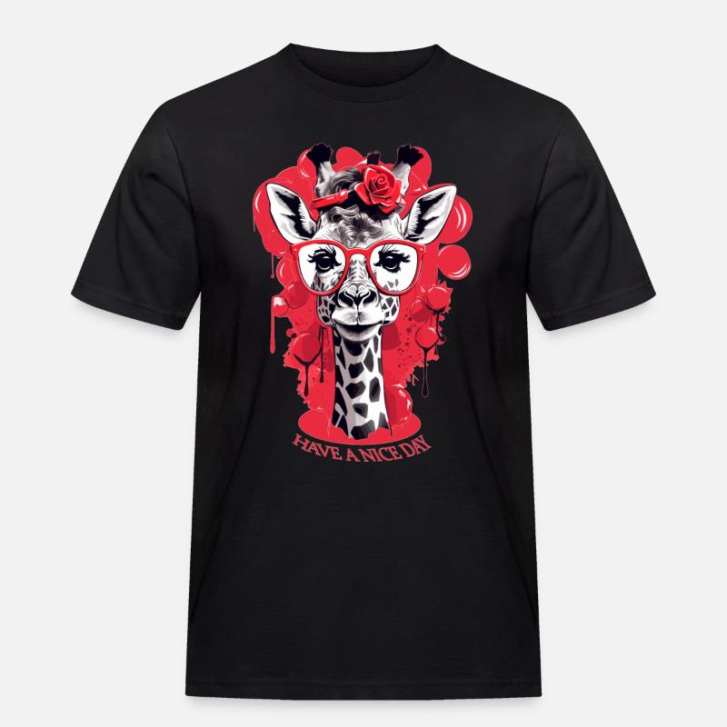 Süße Giraffe mit Brille - Männer Workwear T-Shirt - Schwarz