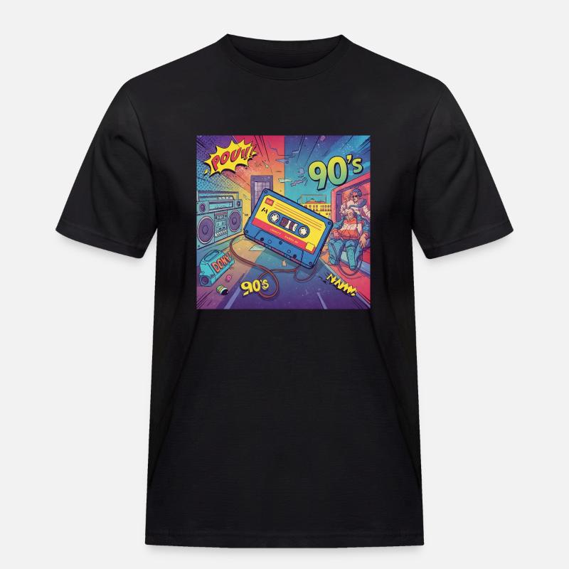 90er-Vibes: Comic-Kassette im Retro-Look - Männer Workwear T-Shirt - Schwarz