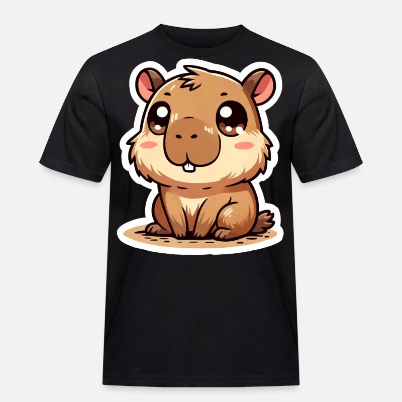 Capybara - Männer Workwear T-Shirt - Schwarz