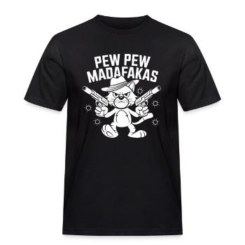 Pew Pew Madafakas - Coole Cartoon Katze - Männer Workwear T-Shirt - Schwarz - Vorne - AI Model Male 178 light (178cm)