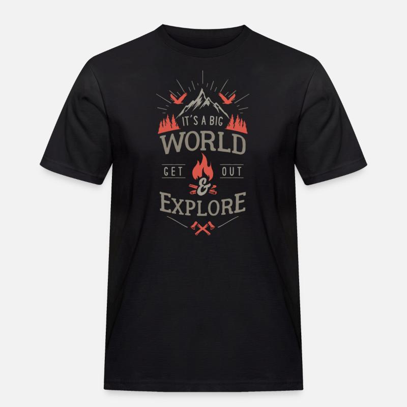 get out & explore - Männer Workwear T-Shirt - Schwarz