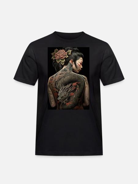 Geisha Yakuza Tattoo Japanese Dragon - Men's Workwear T-Shirt - black