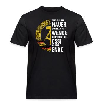 Ossi bis zum Ende - DDR Spruch - Männer Workwear T-Shirt - Schwarz - Vorne - AI Model Male 178 light (178cm)