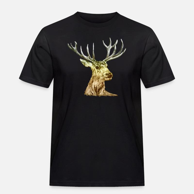 Hirsch - Männer Workwear T-Shirt - Schwarz