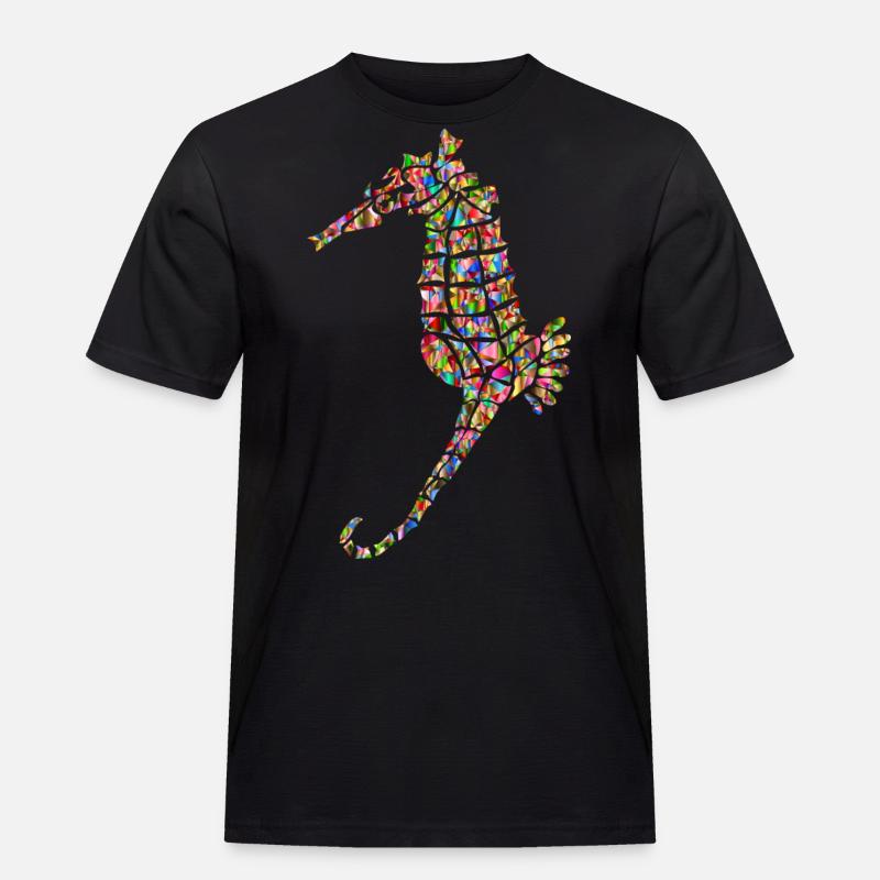 Regenbogenfarbenes Seepferd - Männer Workwear T-Shirt - Schwarz