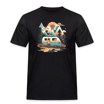 Wohnwagen, Camper in den Bergen - Männer Workwear T-Shirt - Schwarz - Vorne - AI Model Male 178 light (178cm)
