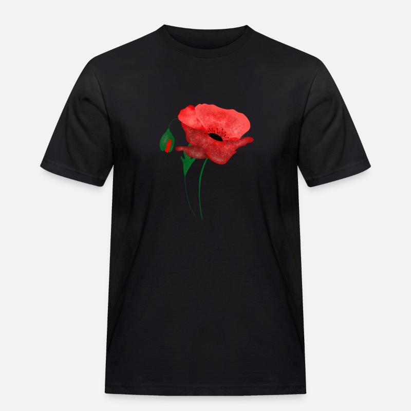 Mohnblüte - Männer Workwear T-Shirt - Schwarz
