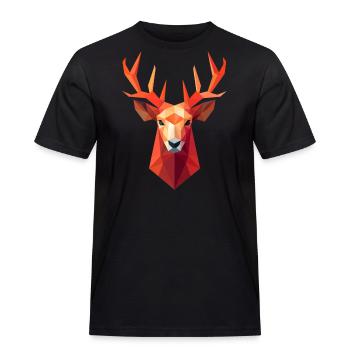 Deer Deer Head Low Poly Logo Design - Men's Workwear T-Shirt - black - Front - AI Model Male 178 light (178cm)