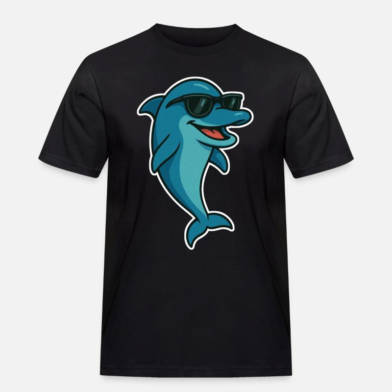 Delfin mit Sonnebrille - Männer Workwear T-Shirt - Schwarz