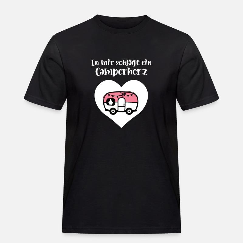 Camping mit Herz Campingfreunde Campingfans - Männer Workwear T-Shirt - Schwarz