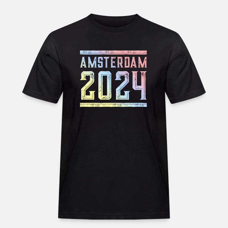 Amsterdam 2024 Bunt - Männer Workwear T-Shirt - Schwarz
