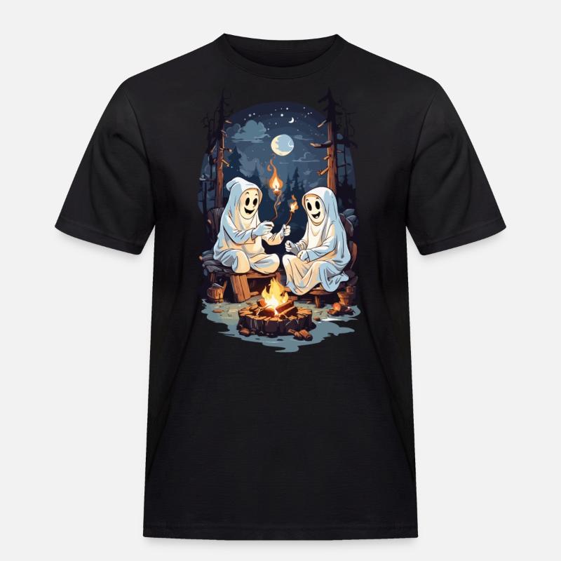 Funny Halloween Ghosts Grilling Campfire - Men's Workwear T-Shirt - black