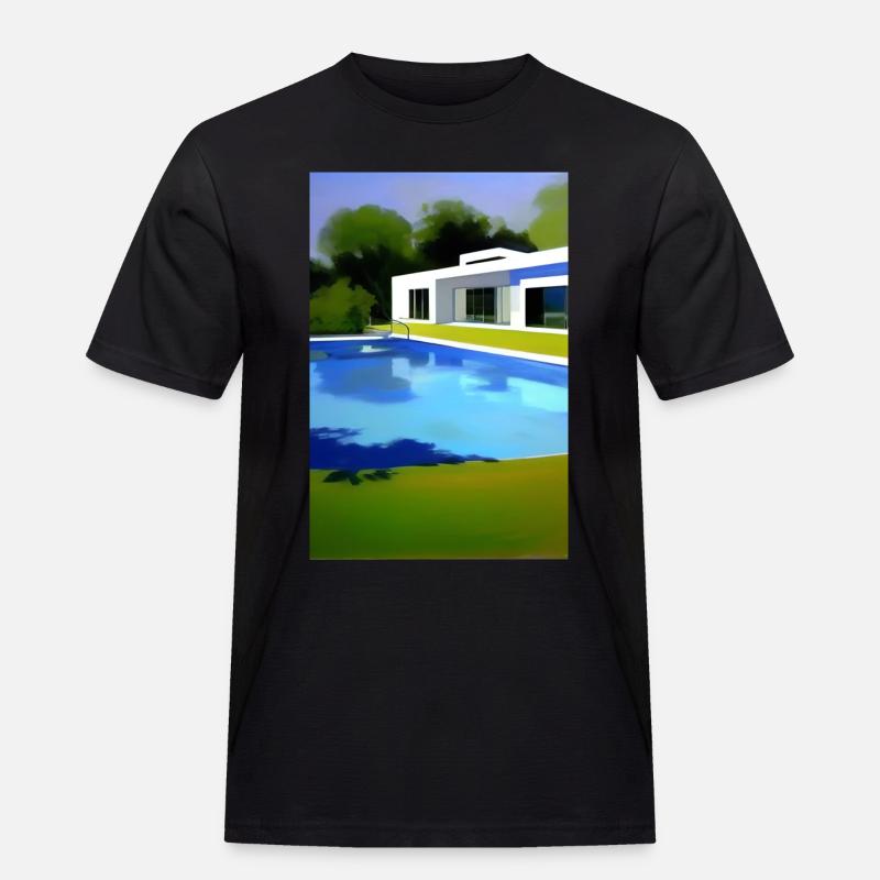 Weiße Villa mit Pool - Männer Workwear T-Shirt - Schwarz