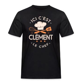Clément Chef Ici c est Clement le chef cuisinier - T-shirt Workwear homme - noir - Devant - AI Model Male 178 light (178cm)