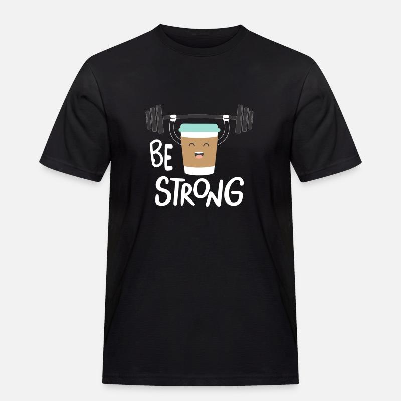 Sei stark und Kaffee - Männer Workwear T-Shirt - Schwarz