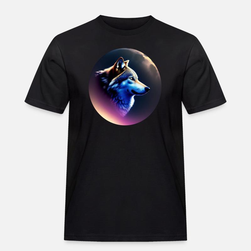 Wolf - Männer Workwear T-Shirt - Schwarz