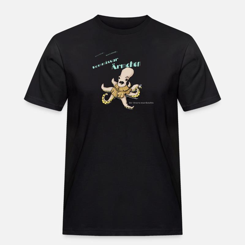 Kommissar Ärmchen - Männer Workwear T-Shirt - Schwarz