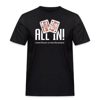 All In! – Der letzte Einsatz vor dem Ehe-Jackpot - Männer Workwear T-Shirt - Schwarz - Vorne - AI Model Male 178 light (178cm)