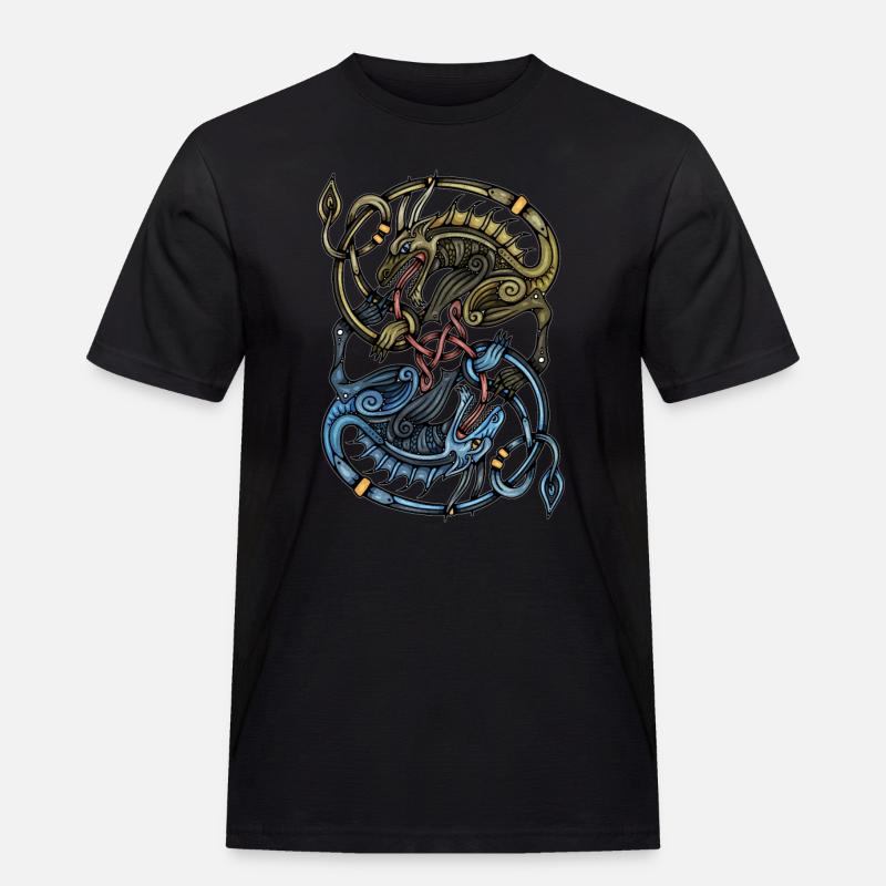 Wikinger Drachen - Männer Workwear T-Shirt - Schwarz