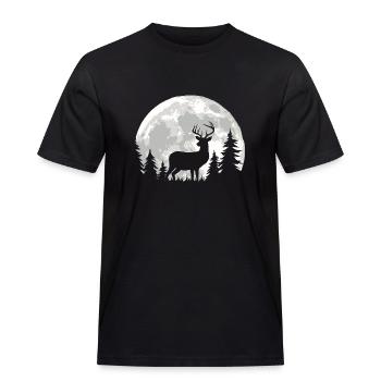 Hirsch Jagd Mondschein Rotwild Jäger Wald Natur - Männer Workwear T-Shirt - Schwarz - Vorne - AI Model Male 178 light (178cm)