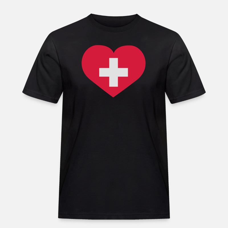 Schweiz Herz - Männer Workwear T-Shirt - Schwarz