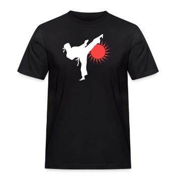 Karate Kick Silhouette mit roter Sonne - Männer Workwear T-Shirt - Schwarz - Vorne - AI Model Male 178 light (178cm)