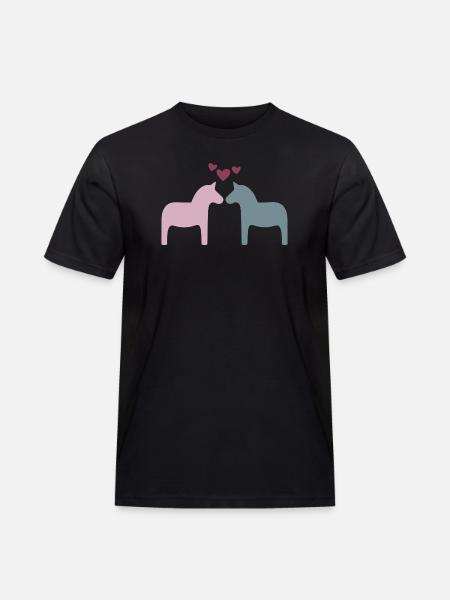 Dala hästpar hjärtan älskar alla hjärtans dag Skandi - Arbets-T-shirt herr - svart