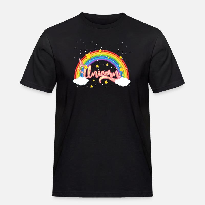 Bunter Regenbogen mit Einhornschriftzug - Männer Workwear T-Shirt - Schwarz