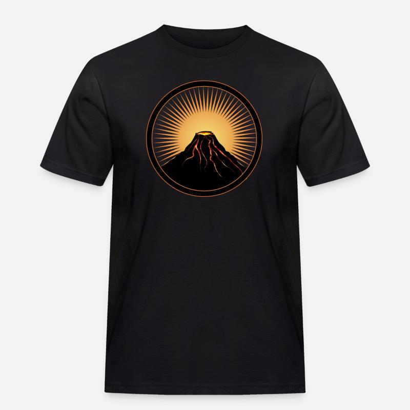Vulkan Patch mit flüßiger Lava - Männer Workwear T-Shirt - Schwarz