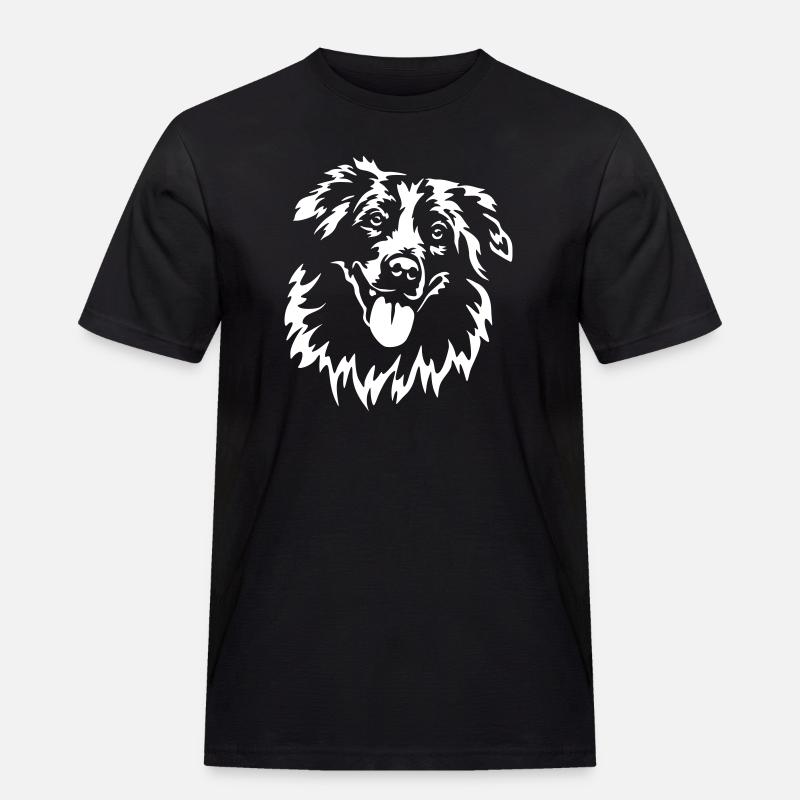Australian Shepherd Kopf "Black Edition" - Männer Workwear T-Shirt - Schwarz