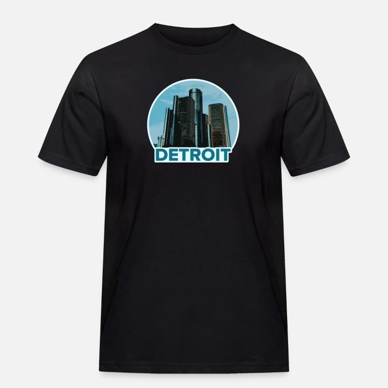 Detroit Stadtskyline Abzeichen - Männer Workwear T-Shirt - Schwarz