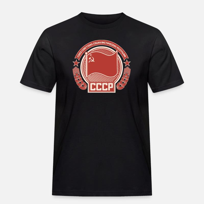 Soviet Emblem Wreath Flag Pattern - Men's Workwear T-Shirt - black