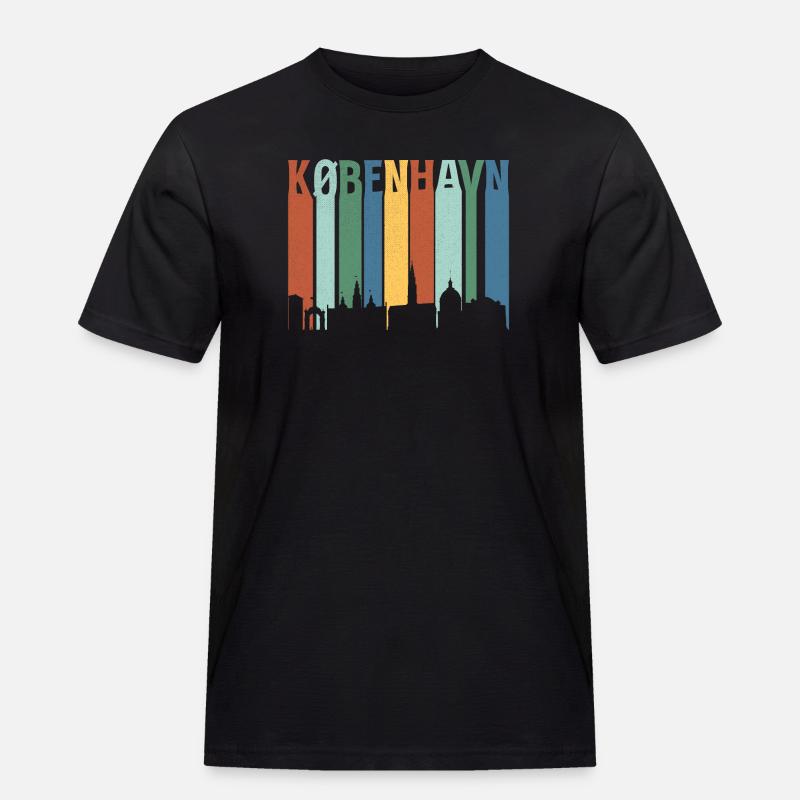København Neon Skyline Muster - Männer Workwear T-Shirt - Schwarz