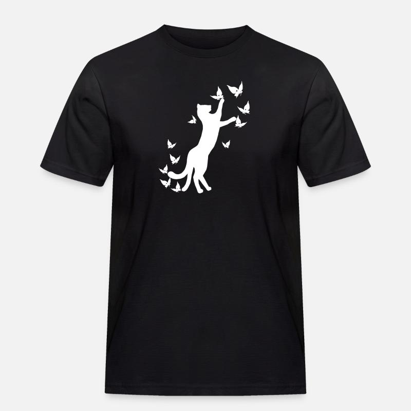 nekomata hell, Kätzchen, schmetterlinge - Männer Workwear T-Shirt - Schwarz