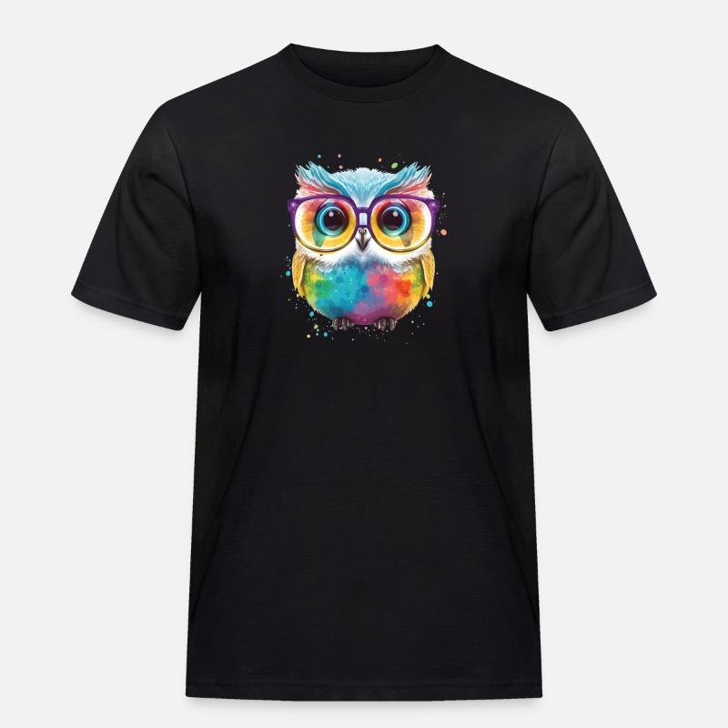 Bunte Brillen Eule - Männer Workwear T-Shirt - Schwarz