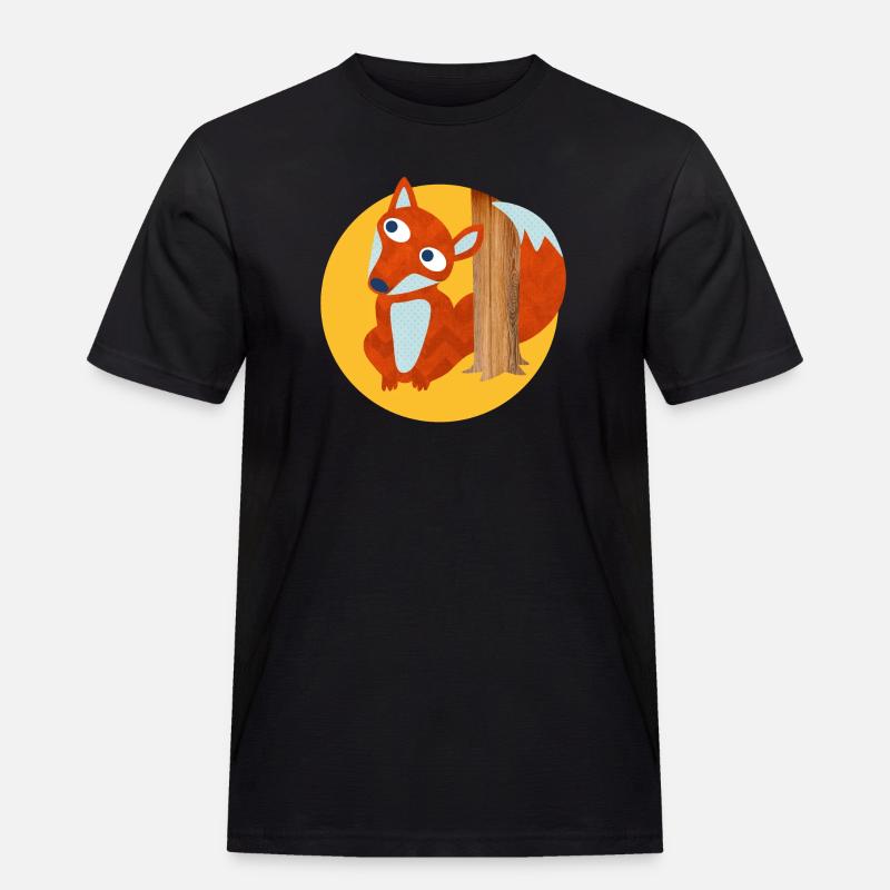 Fuchs Baumstamm Wald Kinderzimmer Comic Tierliebe - Männer Workwear T-Shirt - Schwarz