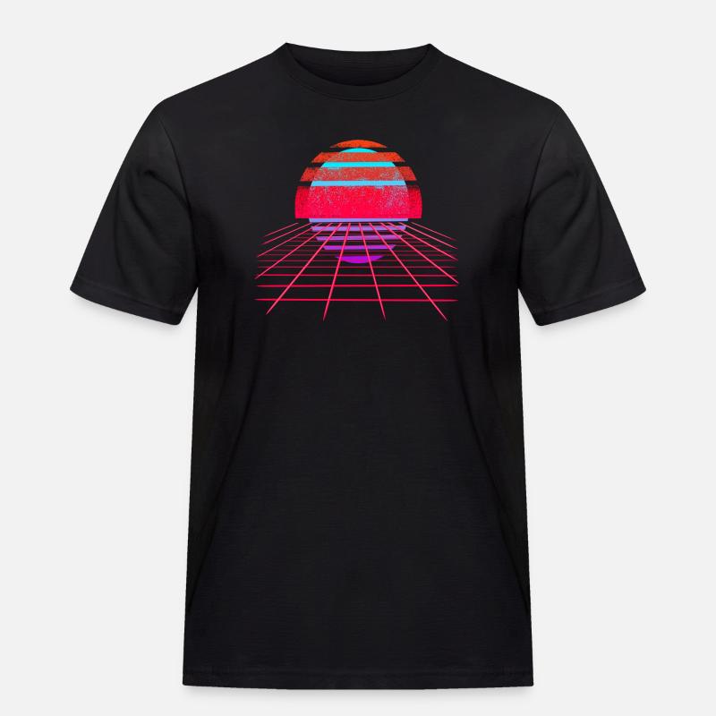 Retro Wave Sunset Vaporwave - Männer Workwear T-Shirt - Schwarz
