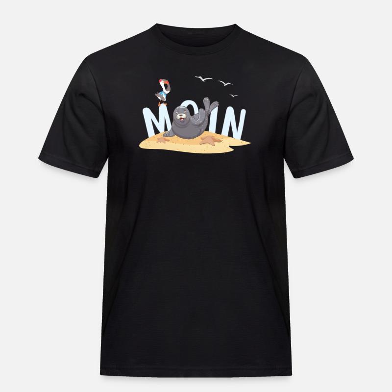 Moin Robbe Möwe Strand - Männer Workwear T-Shirt - Schwarz