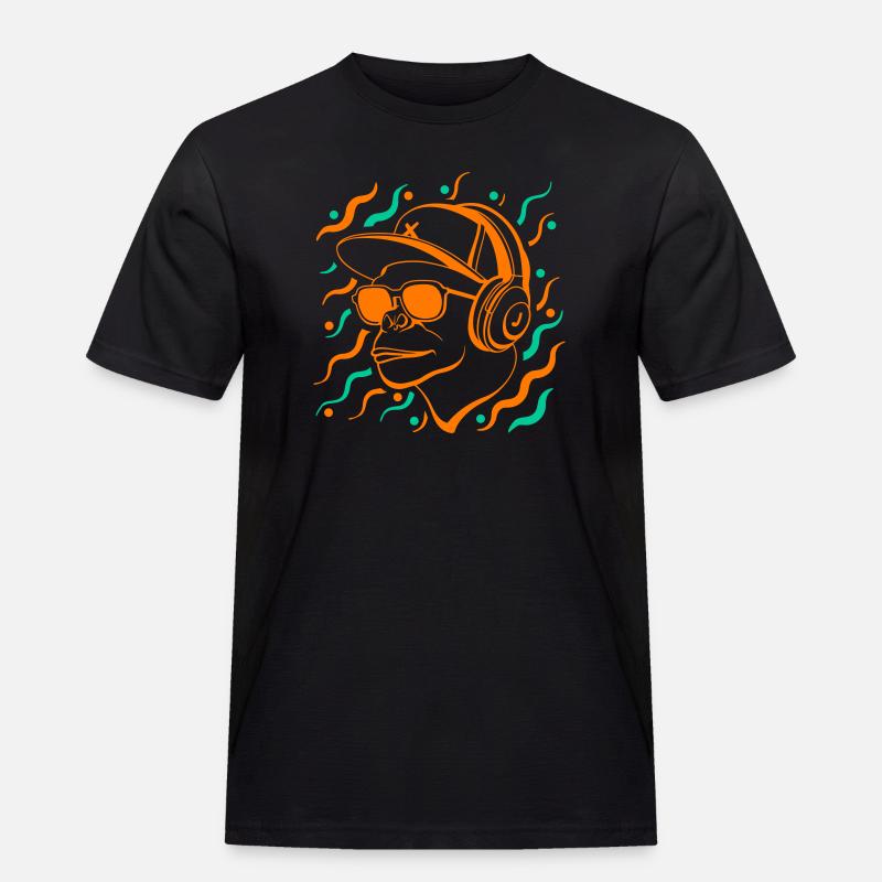 Coole Affe mit Kopfhörern - Männer Workwear T-Shirt - Schwarz