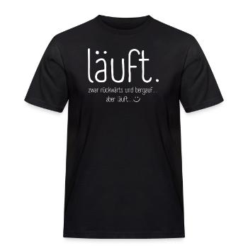 LÄUFT zwar rückwärts und bergauf... aber läuft - Männer Workwear T-Shirt - Schwarz - Vorne - AI Model Male 178 light (178cm)