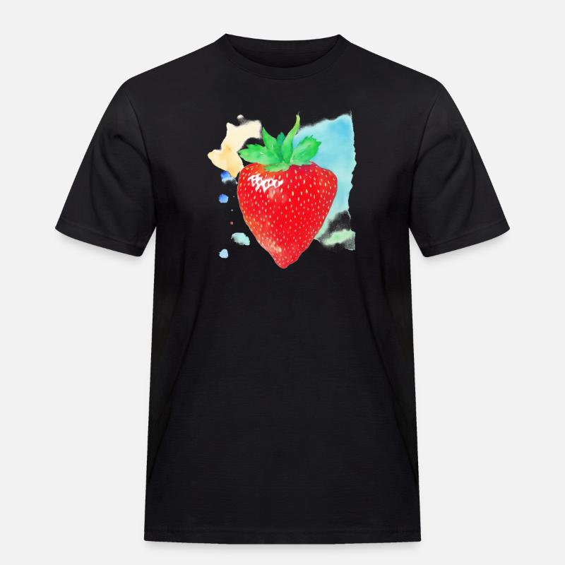 Erdbeere - Männer Workwear T-Shirt - Schwarz