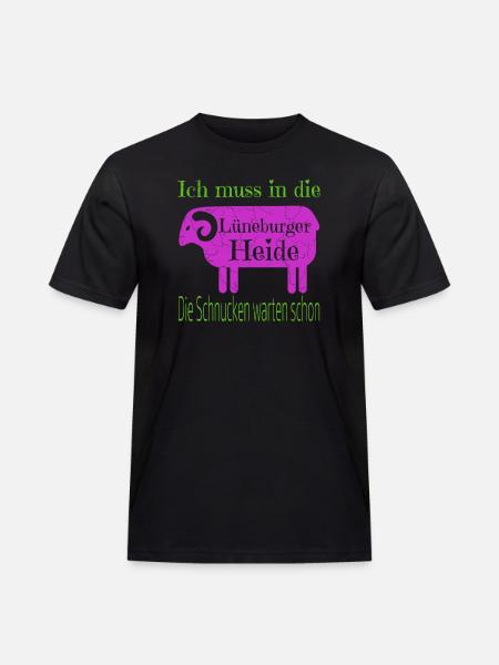 Lüneburger Heide Motiv mit Heidschnucke - Männer Workwear T-Shirt - Schwarz