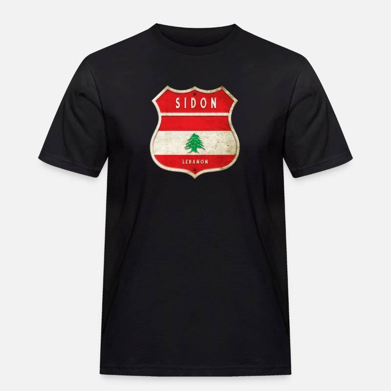 Sidon Libanon Wappen Flaggen Design - Männer Workwear T-Shirt - Schwarz
