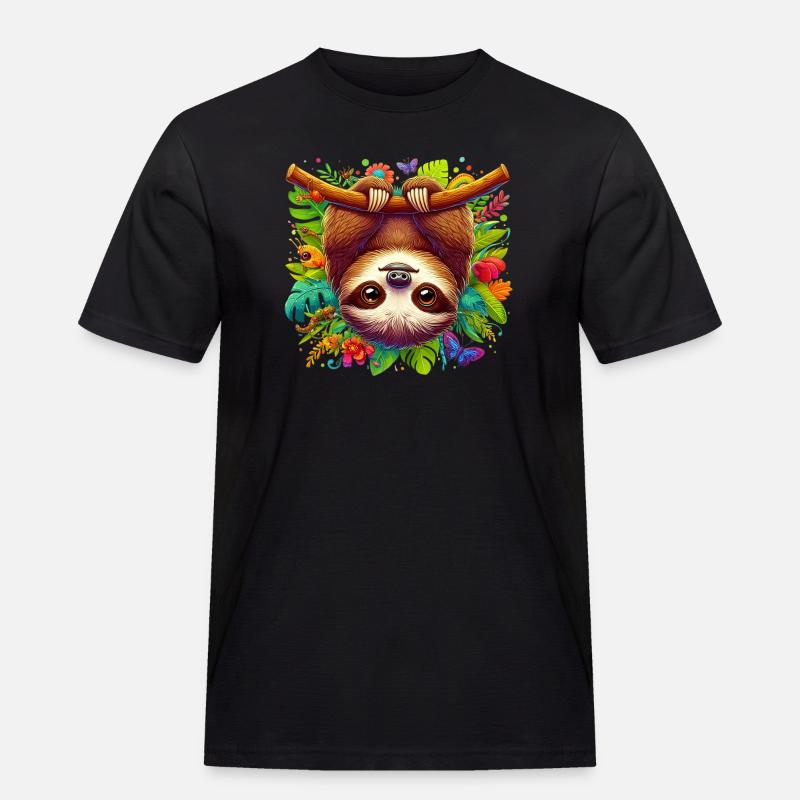 Faultier - Männer Workwear T-Shirt - Schwarz