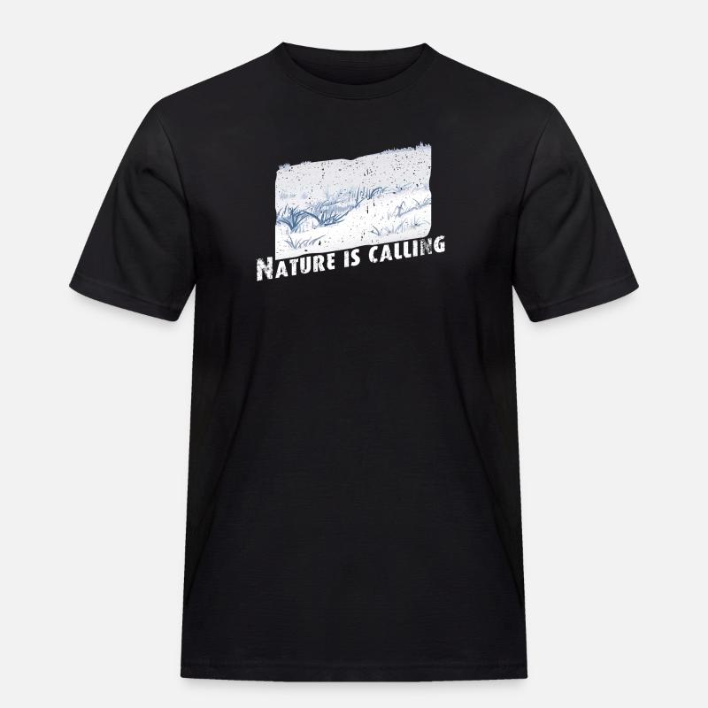 Nature is calling Winter - Männer Workwear T-Shirt - Schwarz