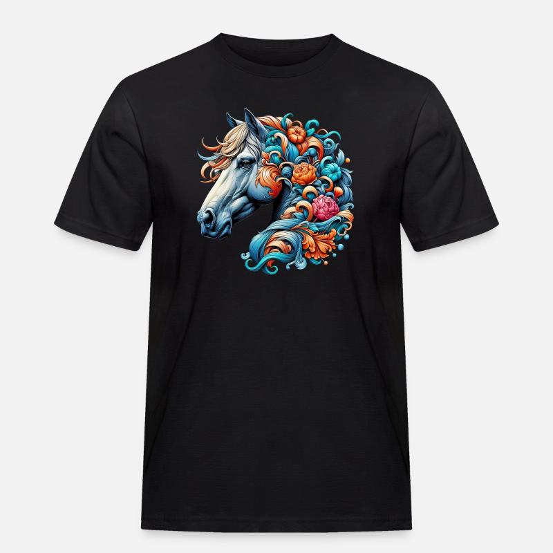 Pferd - Männer Workwear T-Shirt - Schwarz