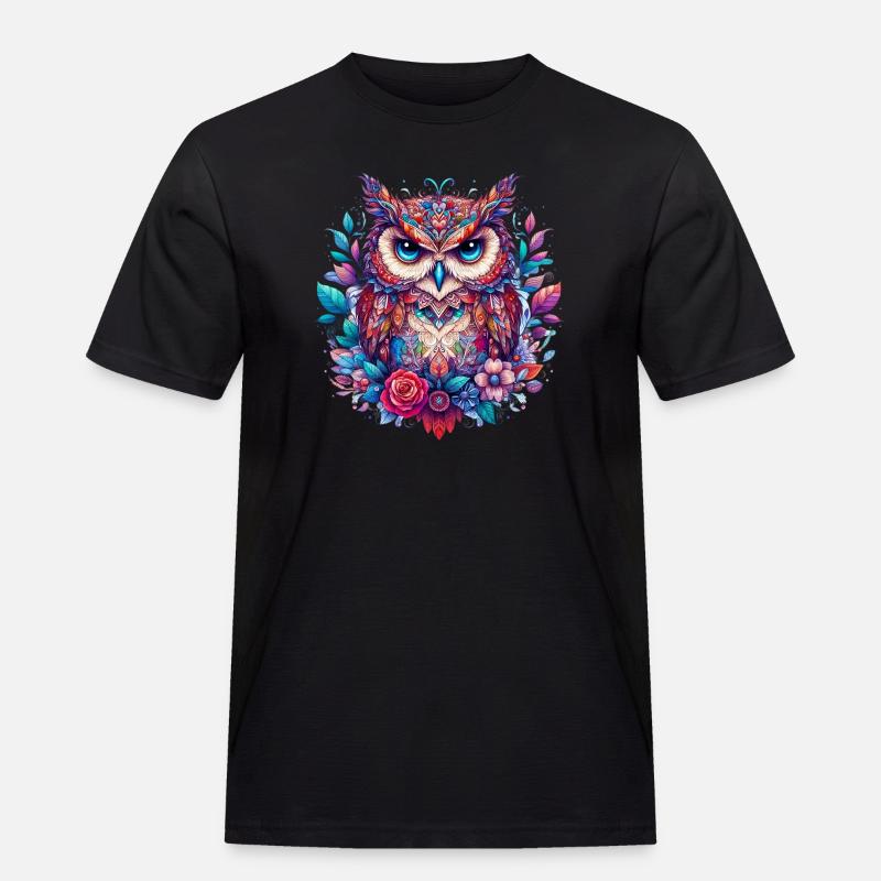 Eule - Männer Workwear T-Shirt - Schwarz